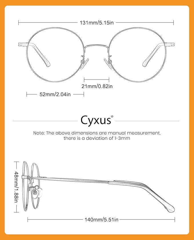 Cyxus Blue Light Glasses for Men and Women, Round Metal Frame Computer Eyeglasses for Office, Gaming, Reading 8090