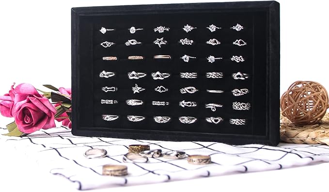 Ring Holder Display Tray Jewelry Organizer Stands for Selling Rings Earrings Show (Black)