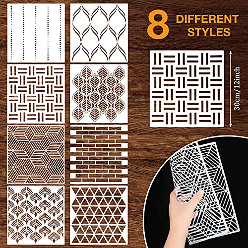 Outus 8 Pieces 12 x 12 Inch Wall Stencils for Painting on Wall Wood Floor Tile Reusable Furniture Stencils Drawing Template Geometric Modern Herringbone Pattern Stencil Home Decor(Delicate Style)
