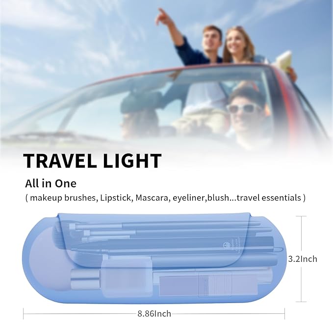 2 IN 1 Silicone Makeup Brush Holder with Beauty Make Up Sponge Holder Case：Soft Portable Cosmetic Face Brushes Holder with Upgrade Anti-Fall Out Magnetic Closure - Blue