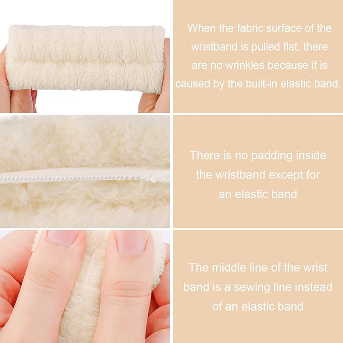 SuPoo 6pcs Khaki Spa Headband Set - Sponge Face and Makeup Headbands, Wristbands, Terry Cloth Hair Ties - Cute Puffy Skincare Gifts for Teens