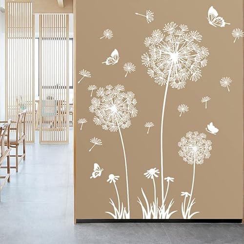 Wall Decals Peel and Stick Wall Stickers Decor Flower Wall Mural for Bedroom Butterfly Dandelion Wall Art Floral Wall Stickers & Murals for Living Room Bathroom Removable Door Sticker