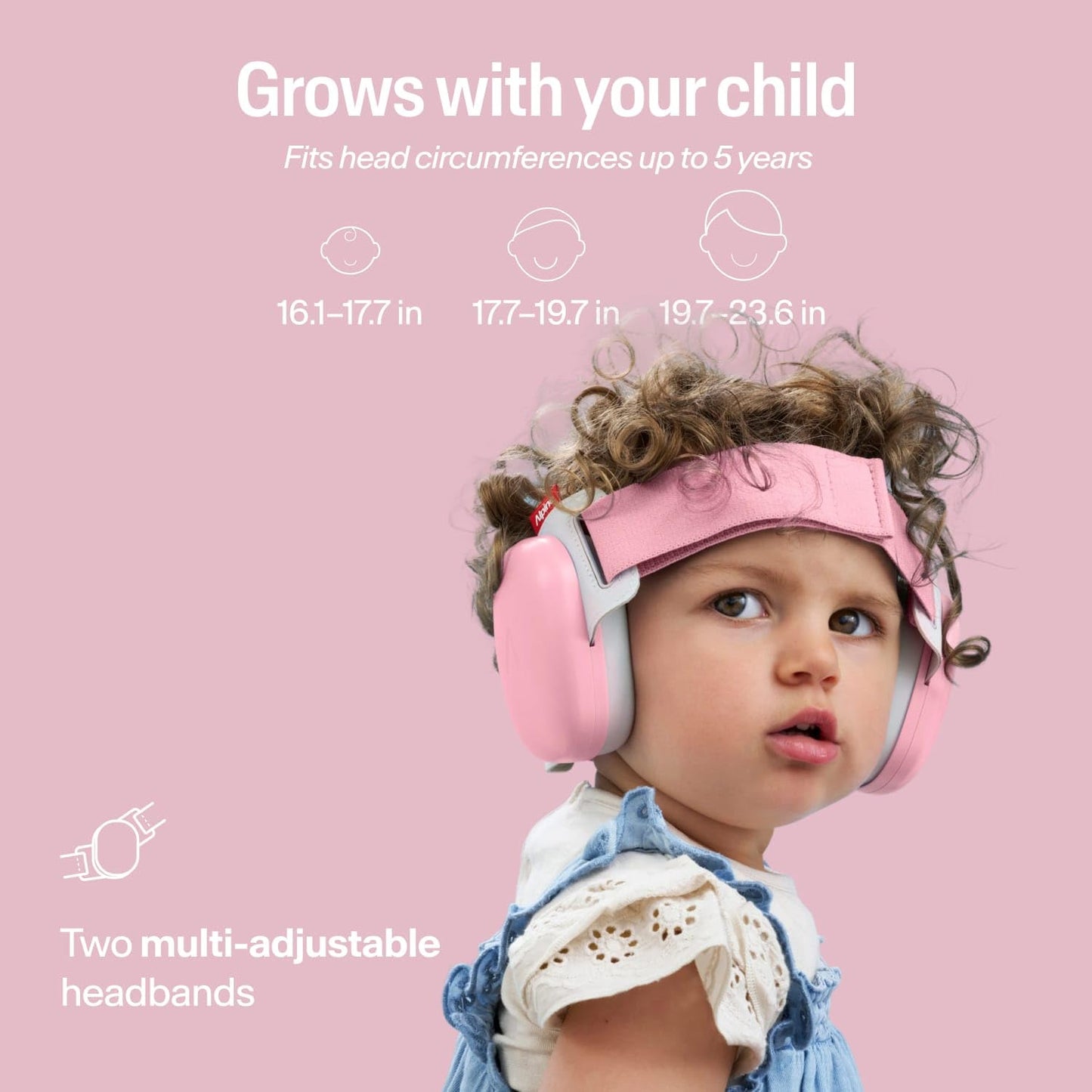 Alpine Muffy Baby Comfort - Protects Hearing for Babies and Toddlers - CE & ANSI Certified - Headband for Safe fit & Comfort - Adjustable for Ages 3-48 Months - 24dB Sound Reduction, Pink
