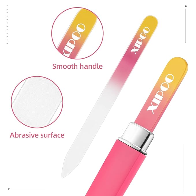 XIPOO Premium Crystal Glass Nail File - 3 Pack with Case, Professional Salon Manicure Tool for Natural Nails, Gift for Women and Girls