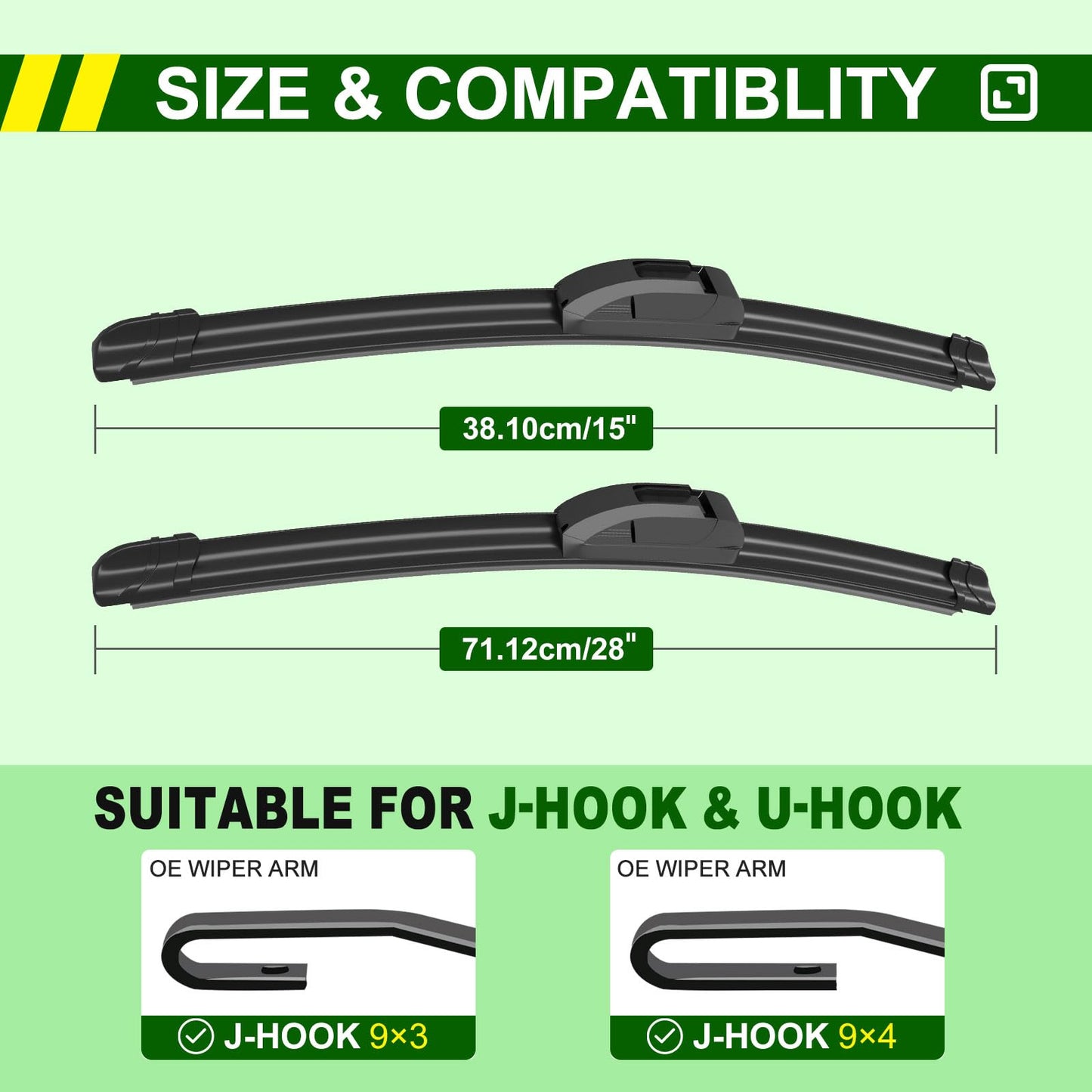 ZIXMMO OEM Quality 28in + 15in Premium All-Season Windshield Wiper Blades for Original Equipment Replacement(Set of 2)