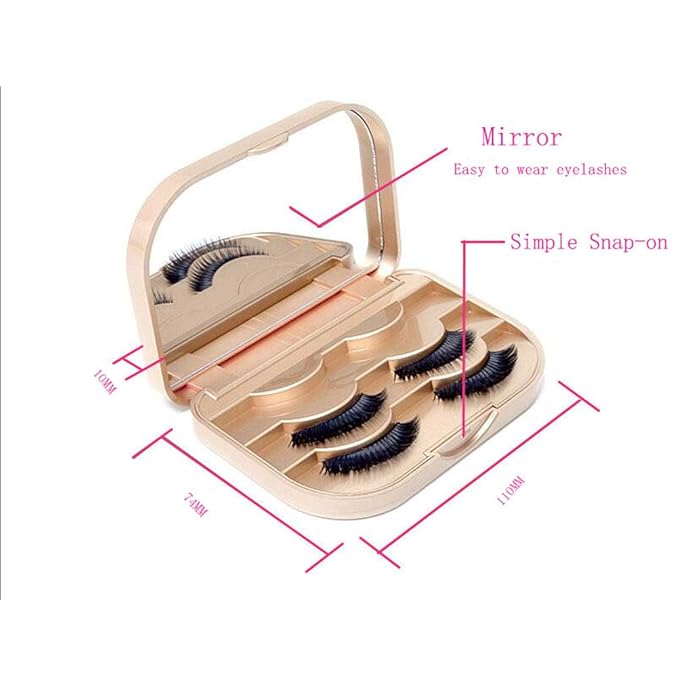 Cosmetic Case Empty Eyelashes Storage Case with Makeup Mirror Holder Box Fake Eyelash Packing Travel Storage Case Eyelashes Bag(Gold)
