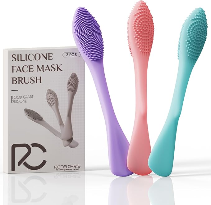 Rena Chris 3 pcs Silicone Face Scrubber, 3 in 1 Face Mask Applicator & Facial Cleansing Brush, Pore Brush for Exfoliating, Blackhead, Skincare Applicator Tools