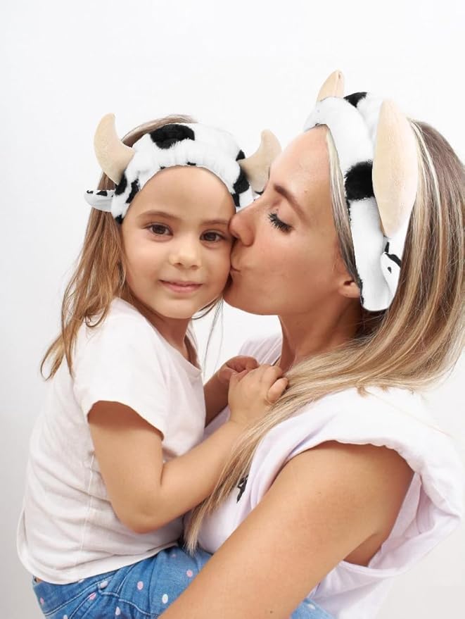 Huachi Cow Hairband for Washing Face, Soft Microfiber Spa Headband for Women & Girls, Cute Animal Print, Facial Cleansing Head Wraps, Perfect for Skincare, Makeup, Pajama Parties, Stocking Stuffers