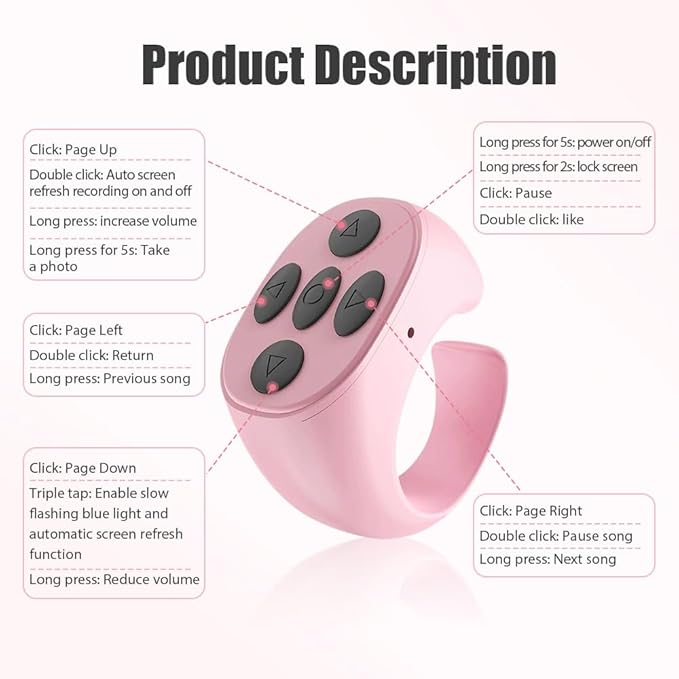 Fingertip Wireless Bluetooth Remote Control, 2026 New Bluetooth Ring Scroller Video Scrolling Ring Remote Control Page Turner (Black)