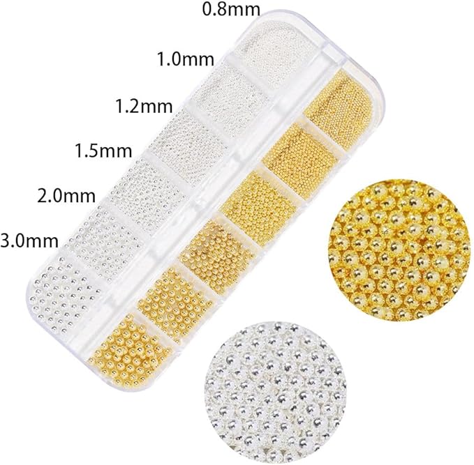 0.8mm Mini Small Nail Beads Stainless Steel Beads Nail Beads Gold Charms Nails Art Decorations Gun Grey Rose Gold Caviar Nail Charms DIY Tool Nail Studs Accessories Caviar Beads for Nails (Silver)
