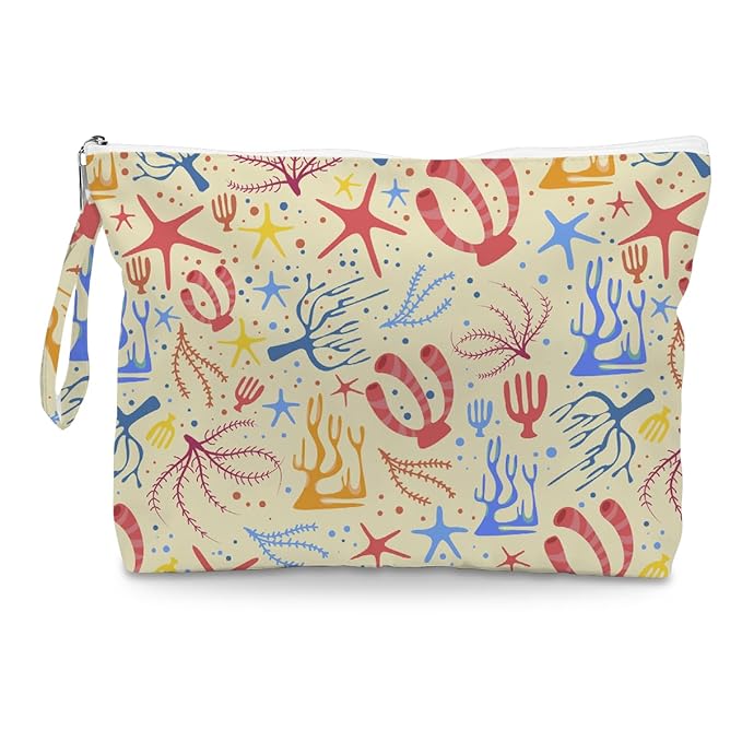 Fokongna Wet Bag, Small Portable Waterproof Multi-Functional Organizer for Women, Ideal for Daily, Beach & Travel，Vintage Cream Nautical Elements