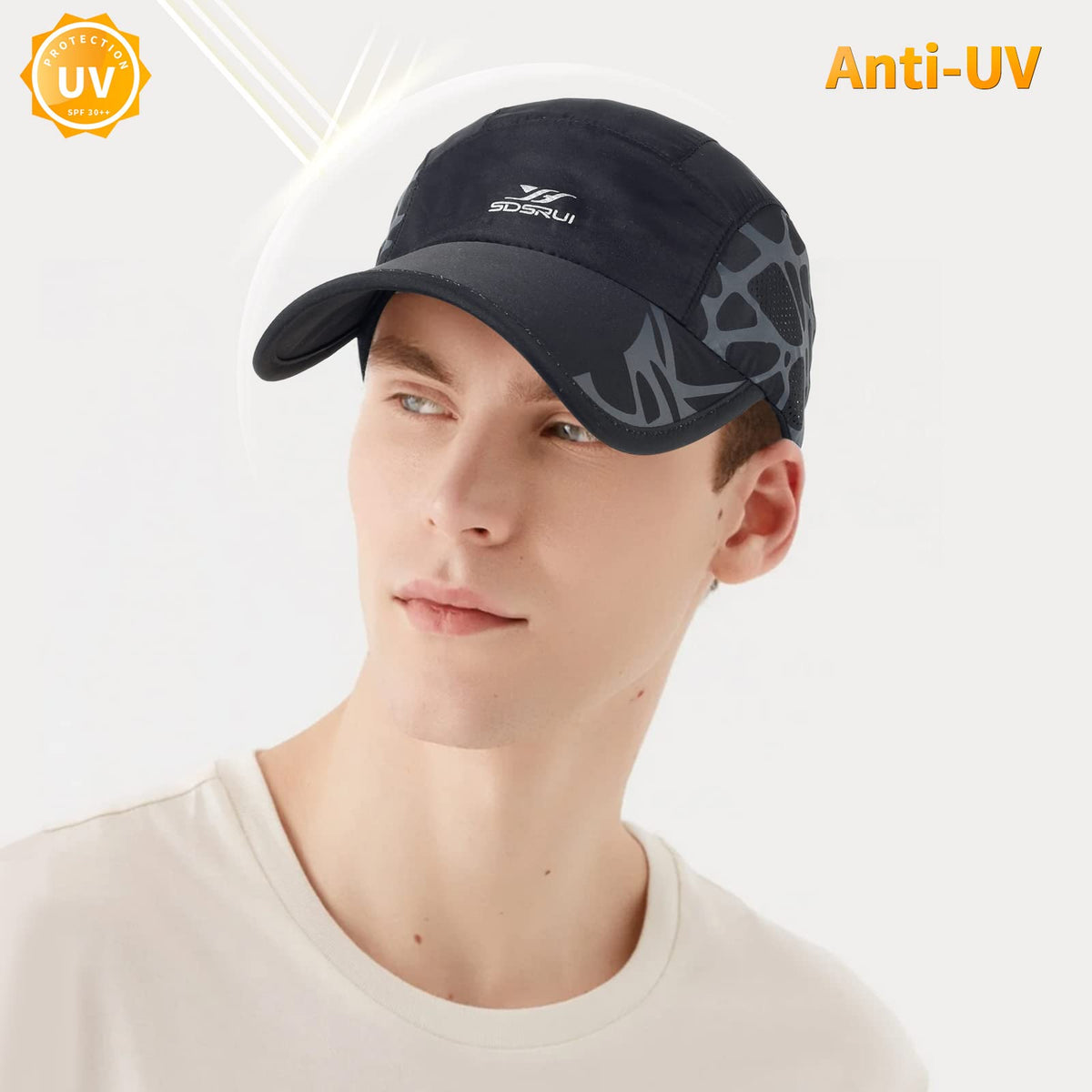 Qlauca Running Hat Mesh Quick Dry Hat Baseball Cap for Women Men Black