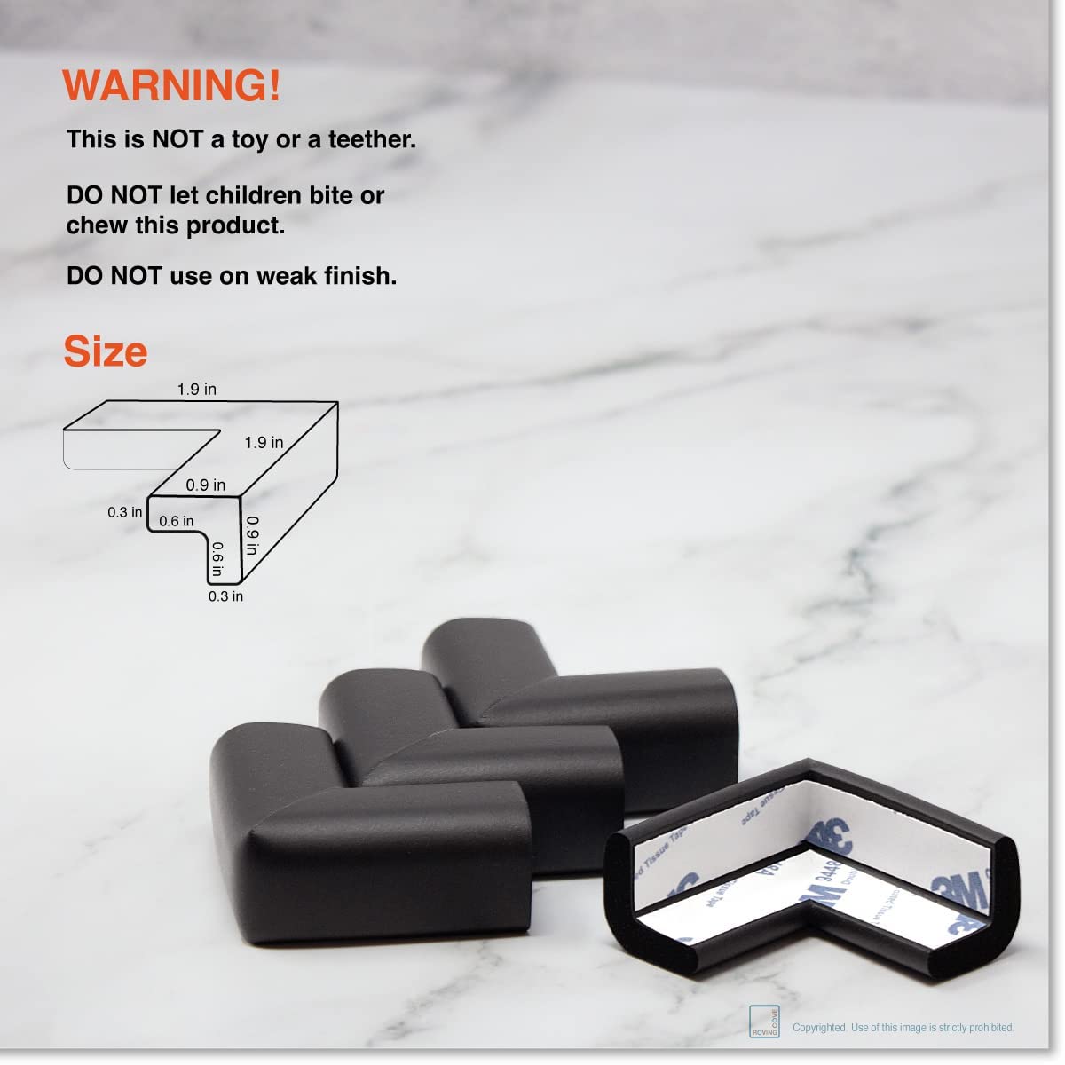 Roving Cove Slimfit Corner Edge Protector for Baby Proofing (Small 15ft Edge 4 Corners), Furniture Safety Bumper Guard, Soft NBR Rubber Foam, 3M Adhesive, Onyx Black