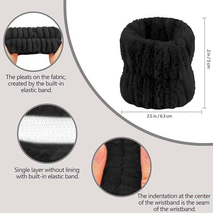 Spa Headband and Wristband Set Skincare Headband Makeup Headband Bowknot Snail Headbands Wrist Bands for Washing Face Cute Animal Face Wash Headband for Women Girls (Black)