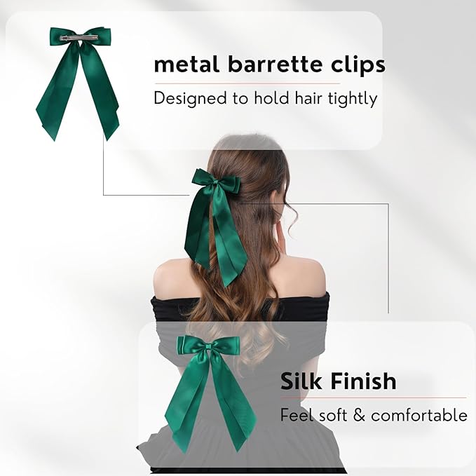 LuSeren 2 PCS Double Layer Hair Bows Green Hair Ribbon Clips Ponytail Holder Accessories for Women Girls Toddlers Teens Kids