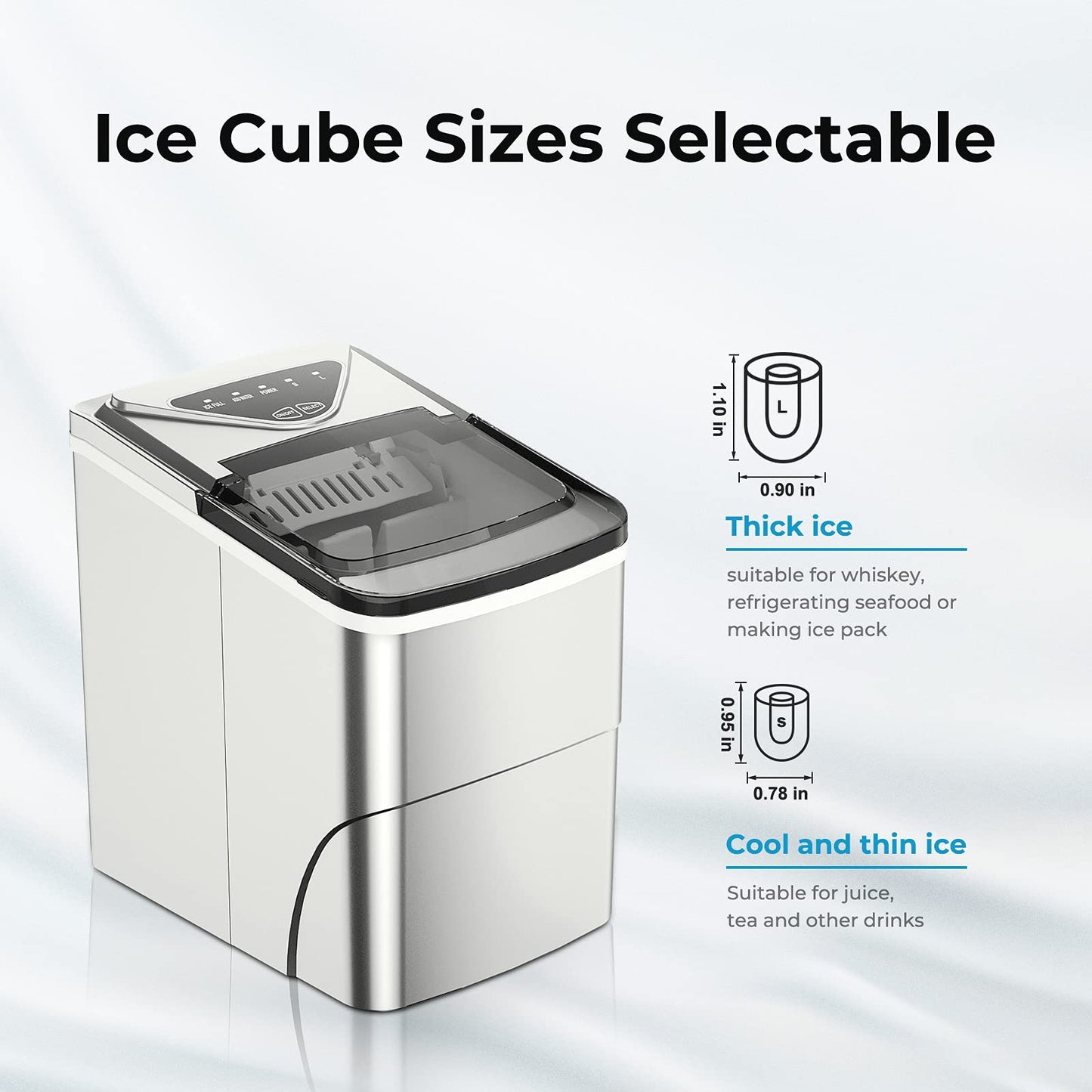 FZF Ice Makers Countertop, Self-Cleaning Function, Portable Electric Cube Maker Machine, 9 Pebble Ready in 6 Mins, 26lbs 24Hrs with Bags and Scoop Basket for Home Bar Camping RV
