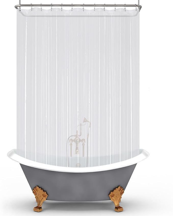 Mrs Awesome Clawfoot Tub Shower Curtain or Liner with 12 Magnets - Free 36 Hooks Included, Waterproof PEVA, 180" x 60", Clear