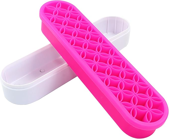 Rose Red Silica gel Makeup Brush Holder Box Multi-Purpose Silica gel Make Up Brush Storage Stand Rectangle Multipurpose Painting Pen Holder for Brushes,Art Craft and Painting Brushes