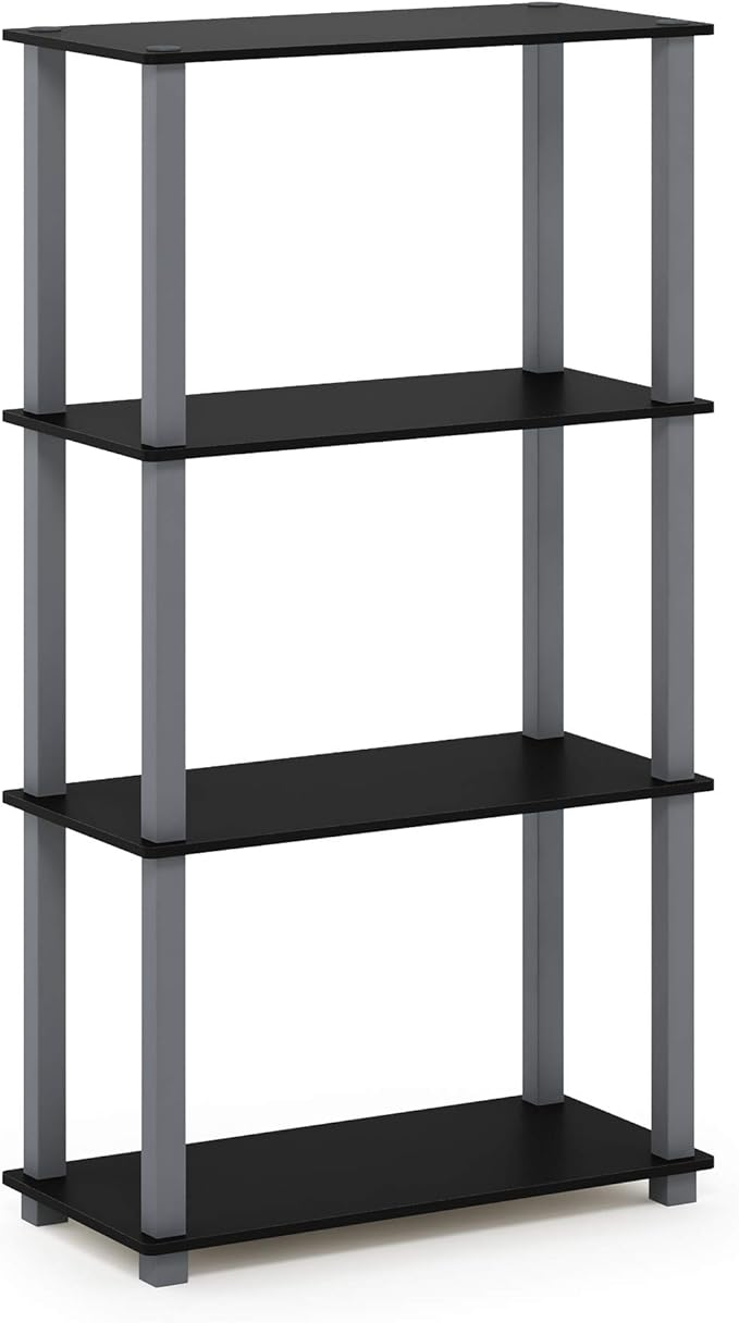 Furinno TURN-S-TUBE Storage Shelves, 4-Tier Book Shelf, Corner Shelf, Toolless Open Shelves, for Organization and Storage, Living Room, Garage, Home Office, Black