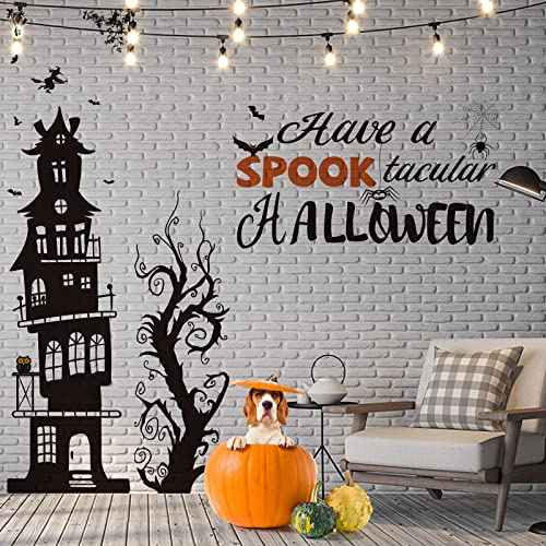 Zonon 3 Sheets Halloween Wall Decals Tall Black Bats Ancient Castle Wall Stickers Decor DIY Removable Home Walls Art for Halloween Party Supplies (12 x 39 Inch,10 x 35 Inch,Fresh Style)