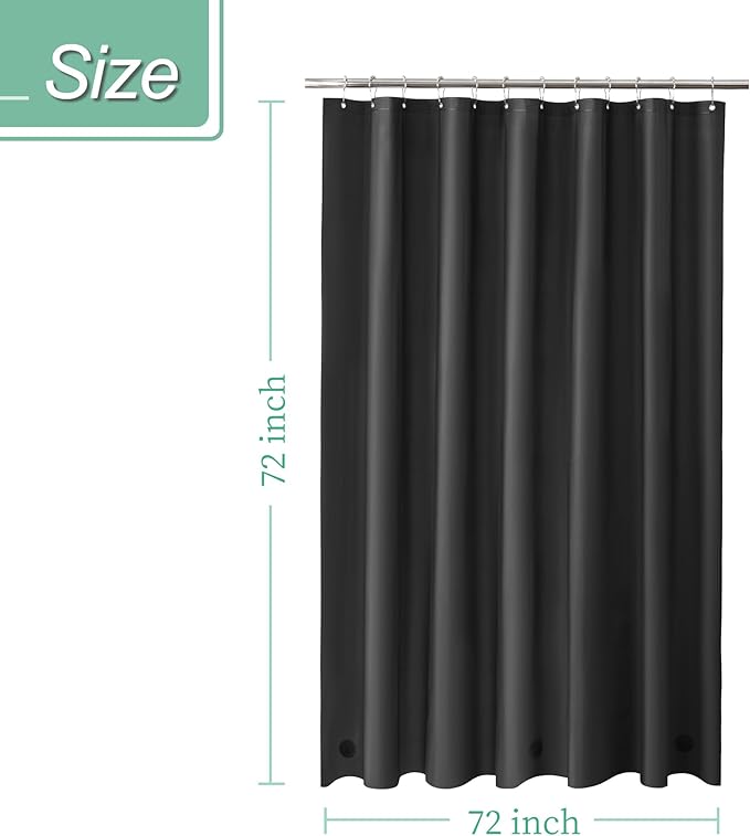 Mrs Awesome Black Shower Curtain Liner with 3 Magnets, 72x72 Premium Flexible Sturdy Plastic Shower Curtain for Bathroom Lightweight & Waterproof, Black