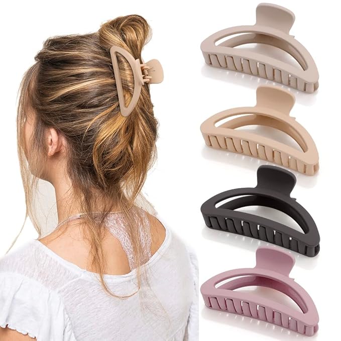 Hair Clips Set: 4Pcs Matte Claw Clips for Thin, Medium and Thick Hair - Cute Small Semicircle Clips for Women