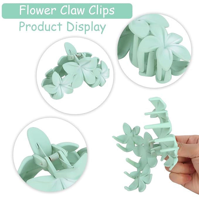 ANBALA 4PCS Flower Hair Accessories: Colorful Hawaiian Plumeria Claw Clips for Thick Hair - Large, Non-Slip, Strong Hold Beach Clips
