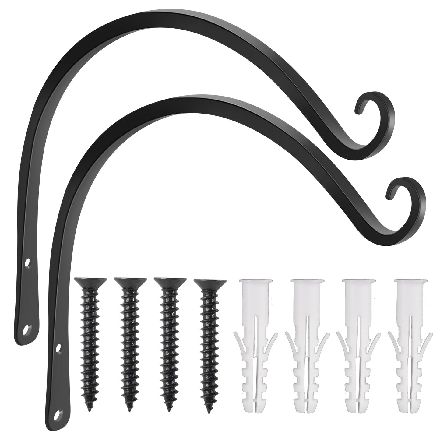 Gtongoko 2 Pack 14 Inch Plant Hangers Outdoor Metal, Plant Hooks for Wall Indoor, Outdoor Hooks for Hanging Bird Feeders, Plant Bracket, Lanterns, Wind Chinme, Black