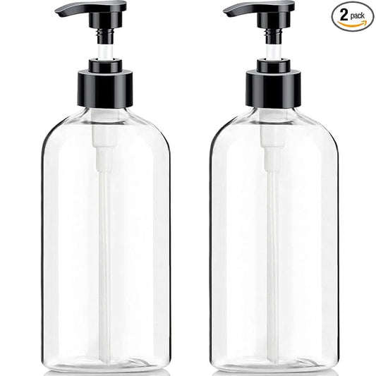Empty Plastic Pump Bottles Dispenser（16.9 Oz, 2 Pack）, Portable Amber BPA-Free Travel Shampoo Lotion Pump Bottle Durable Refillable Containers for Massage Oil, Liquid Soap