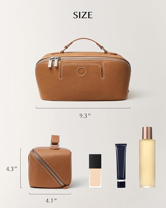 EACHY Travel Makeup Bag, Large Capacity Cosmetic Bag for Women, Waterproof PU Leather, Flat Open Portable Toiletry Bag for Skincare, Brushes & Travel Essentials
