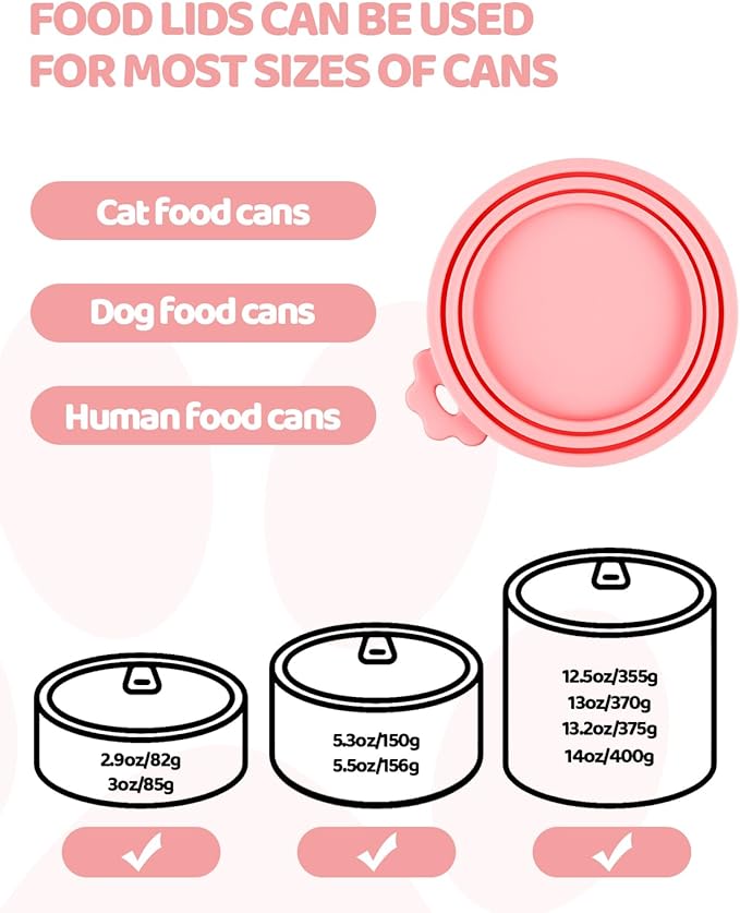 5 PCS Cat Food Can Covers Lids Set, Silicone Pet Food Can Lids with Multi-Function Cat Food Spoon and Opener, Cat Bar Squeezer, Stainless Steel Wet Food Spoon for Cats and Dogs (Pink)