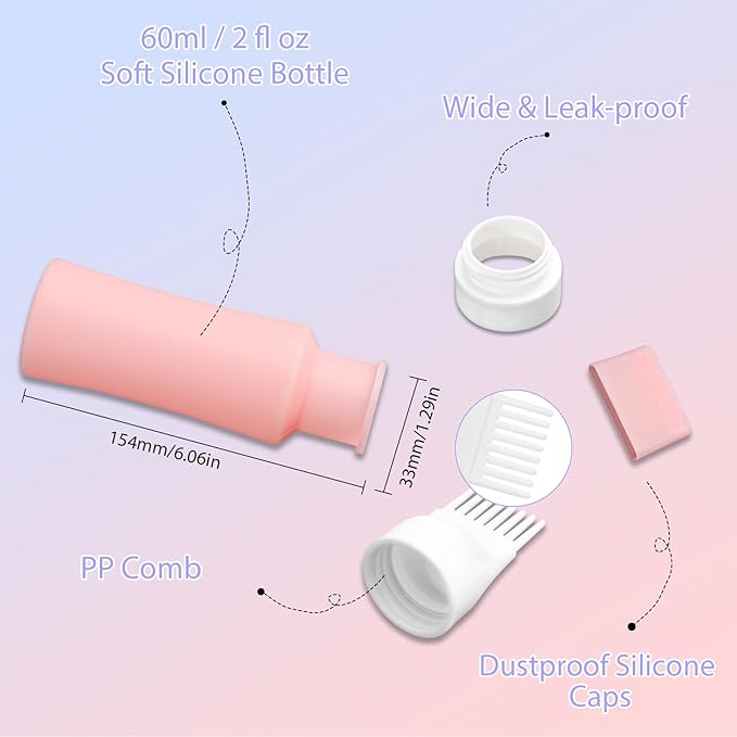 DUAIU Hair Oil Applicator with 2PCS Scalp Massager, Silicone Root Comb Applicator Bottle and Silicone Shampoo Brush Set, Scalp Scrubber Bottle for Hair Dye and Care