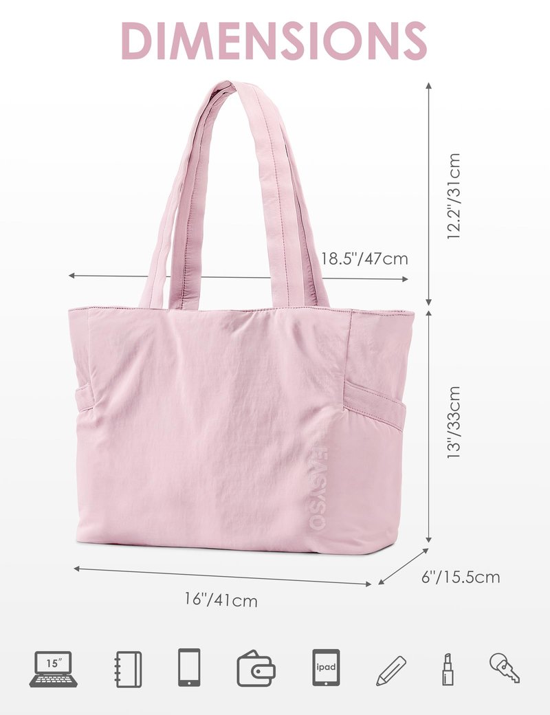 EASYSO Tote Bag for Women,Puffer Travel Tote Bags with Zipper, Quilted Handbag with Compartments for Travel Work Sport, Pink
