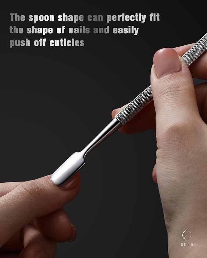 FERYES Professional Cuticle Pushers - Dual-Ended Stainless Steel Manicure and Pedicure Tools, Ergonomic Design Cuticle Stick and Undernail Clean Tool