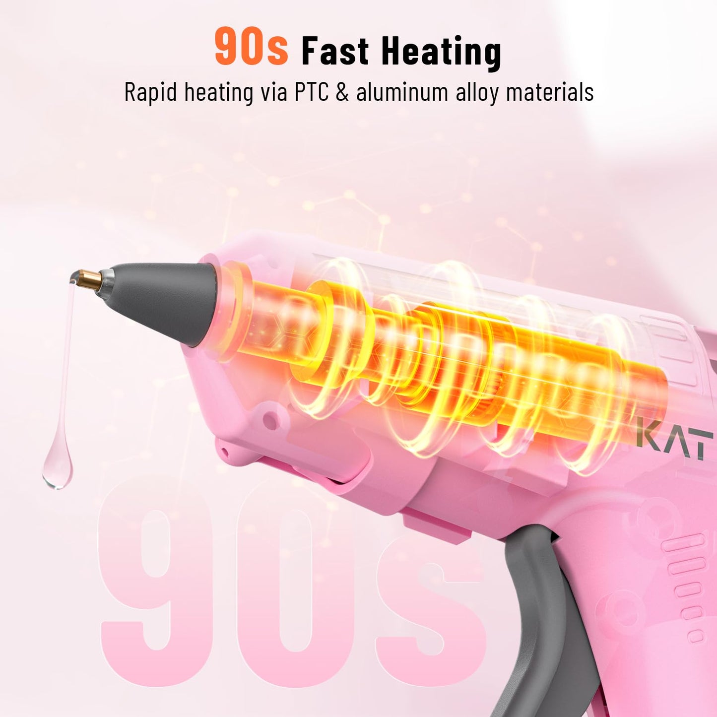 Katerk 3.7V Cordless Hot Glue Gun Kit, 90s Fast Heating, Mini Glue Gun with 15 Glue Sticks, USB-C Rechargeable with 2000mAh Built-in Battery, Ideal for DIY, Gift Making, School Crafts & Repairs (Pink)