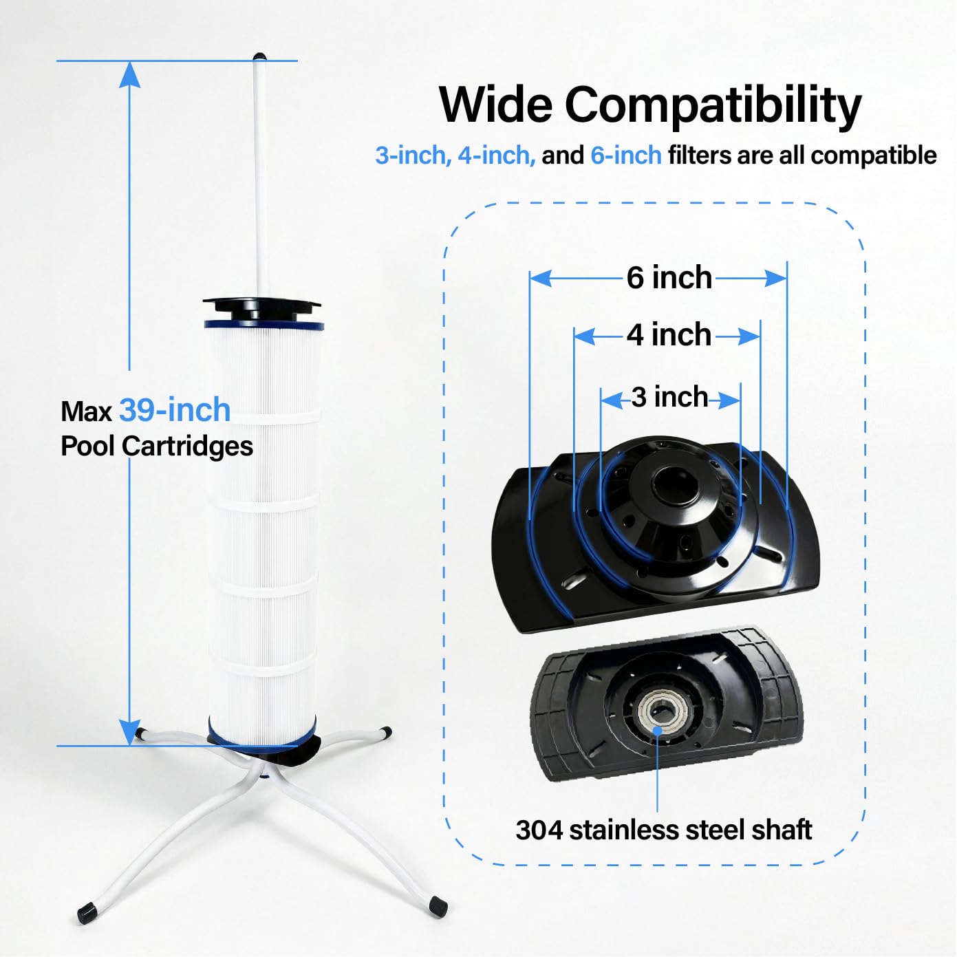 Vootenec Vertical Pool Filter Cleaner Stand Tool - Boosts Cleaning Speed, Universal Fit for 3", 4", 6" Filter Cartridges
