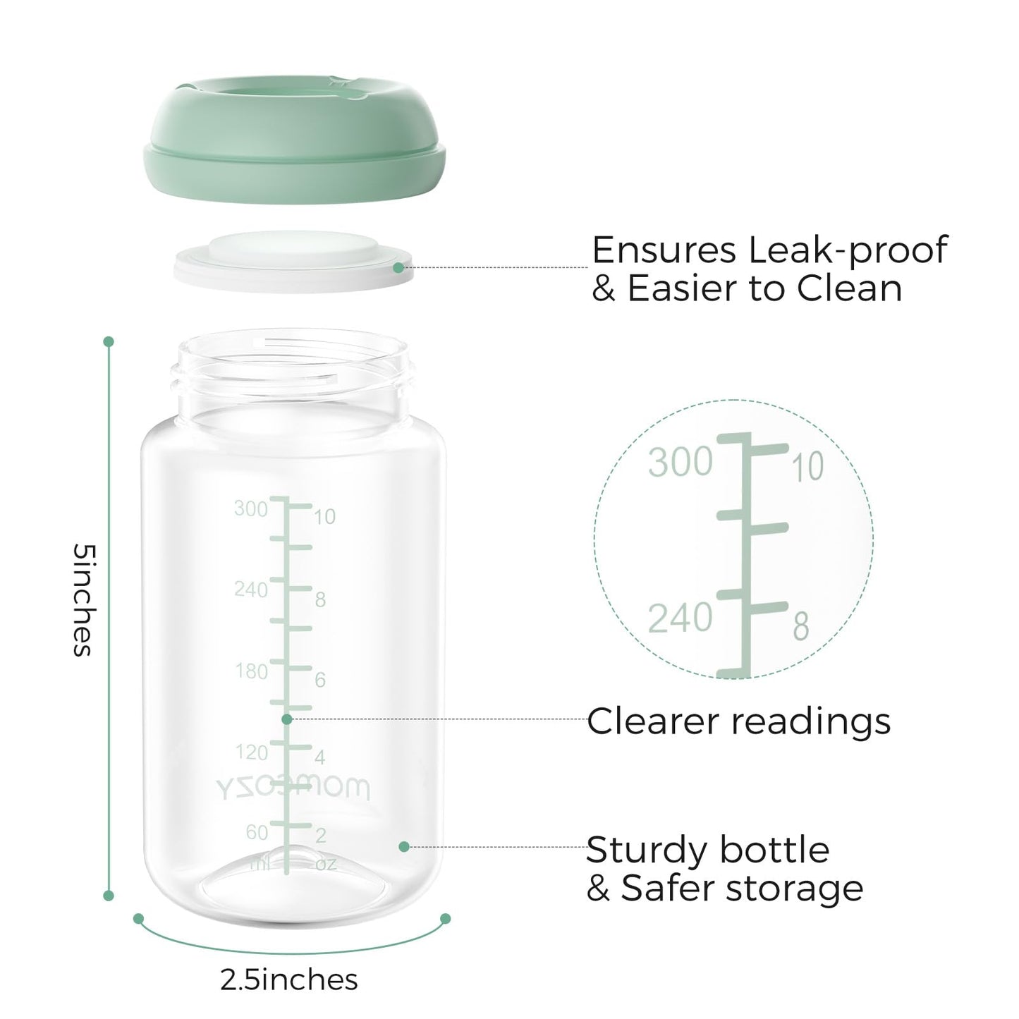 Momcozy Natural Baby Bottle, Wide-Neck, BPA Free Breast Milk Container, Storage Collection Bottle for Fridge & Milk Cooler, Breastfeeding Essential, 11 oz, 4 pcs