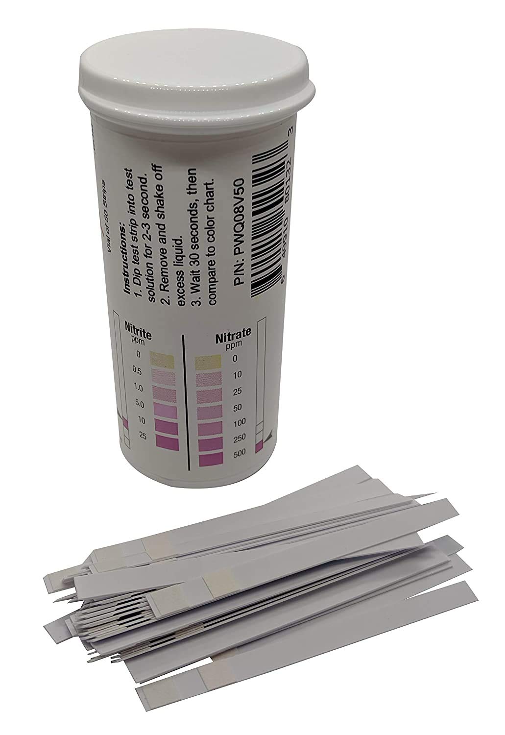 Nitrite 0-25 ppm, Nitrate 0-500 ppm Two Pad Test Strip [Vial of 50 Strips]
