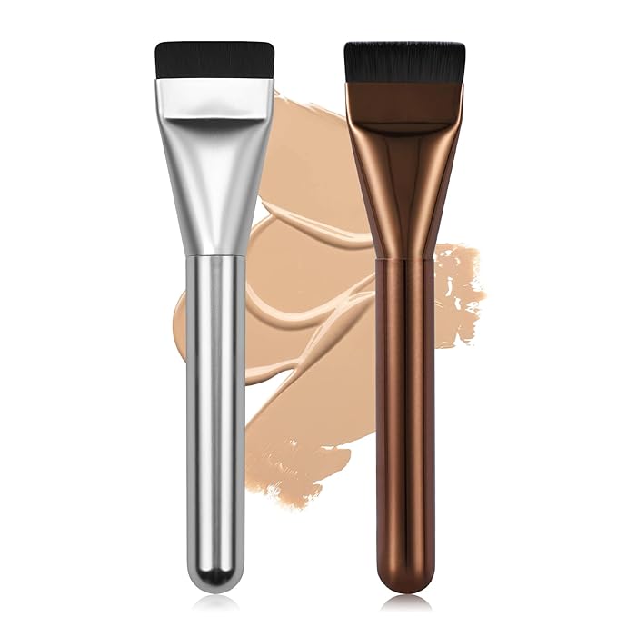 2Pcs Flat Foundation Brush,Face Mask Brush Makeup Spatula Facial Brush for Liquid Foundation Mask,Premium Face Korean Makeup Brush for Blending Cream (Silver&Coffee)