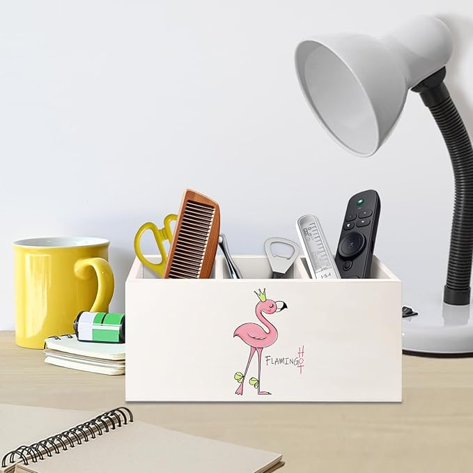 Funny Flamingo Wooden Pen Pencil Holder for Desk Accessories, Preppy Girly Desk Decor, Funny Pink Flamingo Wood Makeup Brush Toothbrush Holder Organizer for Vanity Bathroom