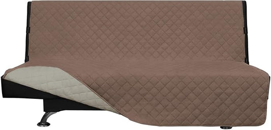 Easy-Going Futon Slipcover - Reversible Armless Sofa Cover - Furniture Protector - Water Resistant - Pets & Kids (Brown/Beige)