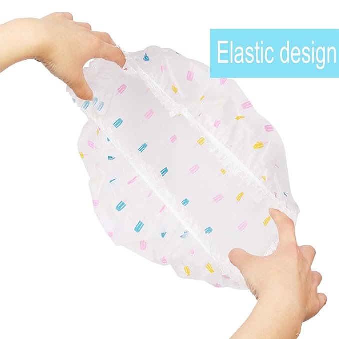 Shower Caps, 3 Pcs Waterproof Bath Caps Plastic Reusable Shower Caps Elastic Band Bath Hair Hat for Women Ladies Spa Salon