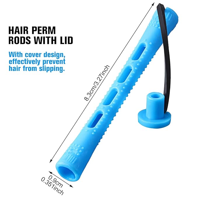 WILLBOND 60 Pcs Perm Rods for Long Hair Plastic Curl Rods Cold Wave Irons Curling Roller for Hair Styling Hairdressing Tools(0.35 Inch,Blue)