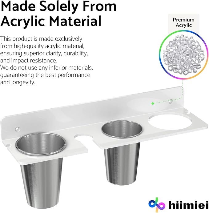 HIIMIEI Hair Tool Organizer Wall Mount, White Acrylic Hot Tool Holder with 2Cups, Bathroom Hair Styling Accessories Storage Organizer for Flat Iron, Blow Dryer, Curling Wand
