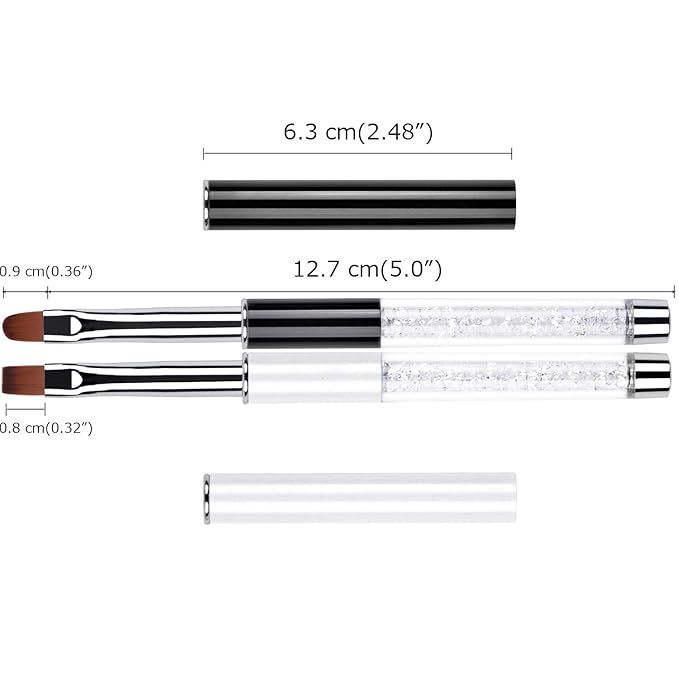 2Pcs Oval & Flat UV Builder Gel Nail Brush Set Rhinestone Handle Professional Nail Art Design Brushes for Polygel Hard Gel