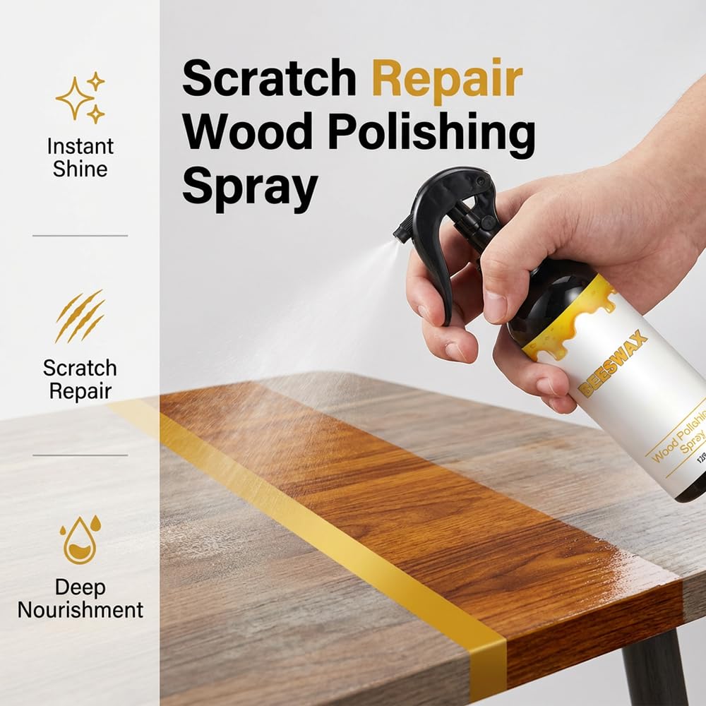 2026 New Beeswax Wood Polish Spray, 120ml Beeswax Furniture Polish Spray, Bring a Towel and a Sponge for Wood Multipurpose Wood Wax Restorer for Floors, Cabinets, and Tables (2PCS)
