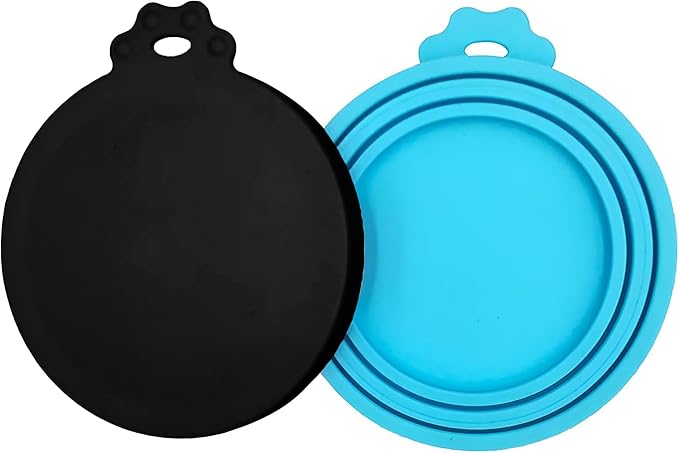 2 Pack Pet Food Can Covers, Silicone Universal Can Lids for Dog & Cat Food, BPA Free, One Fit Most Standard Size Food Cans Black/Blue