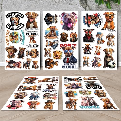 Pitbull Stickers 50 Pieces Vinyl Waterproof Decal for Laptop Water Bottle Phone Car Window Bike Motorcycle Stakeboard Scrapbook Pitbulls Sticker Gifts for Kid Teen Adult