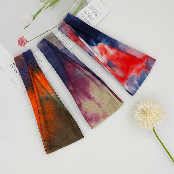 YONUF Headbands For Women Workout Wide Headband Yoga Head Bands For Women's Hair Accessories Fashion Band Tie Dye 6 Pack