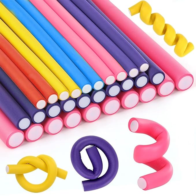 Pinkiou 30Pcs Flexi Rods for Long Hair, 9.45" Extra Long No Heat Hair Rollers, 3 Sizes Large Flexible Curling Rods for Overnight Curls, Soft Foam Hair Rods for Women Styling
